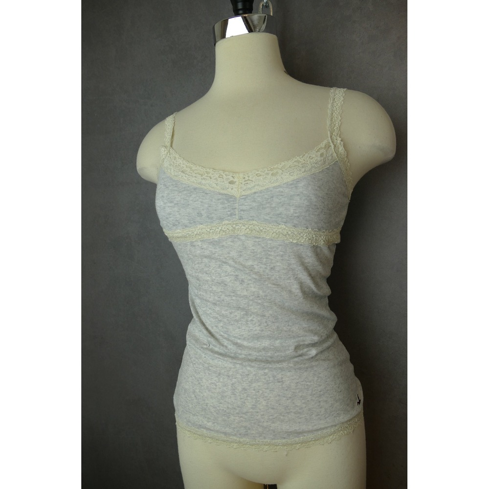 Hollister Gray Lace Trim‎ Cami Tank Top Soft Knit Stretch Casual Womens Small